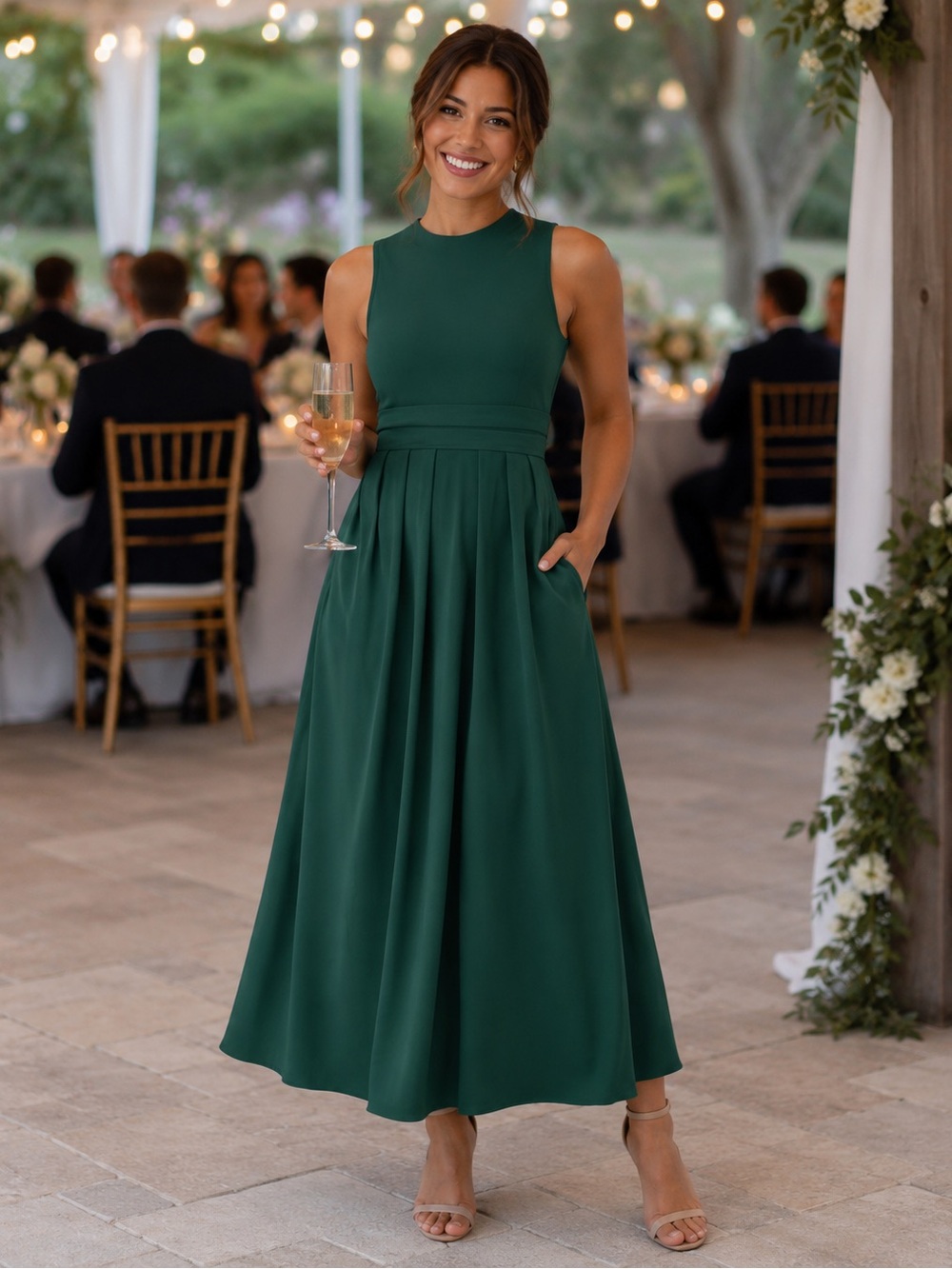 Halara Sleeveless Midi Dress Flare Pockets MSRP $42